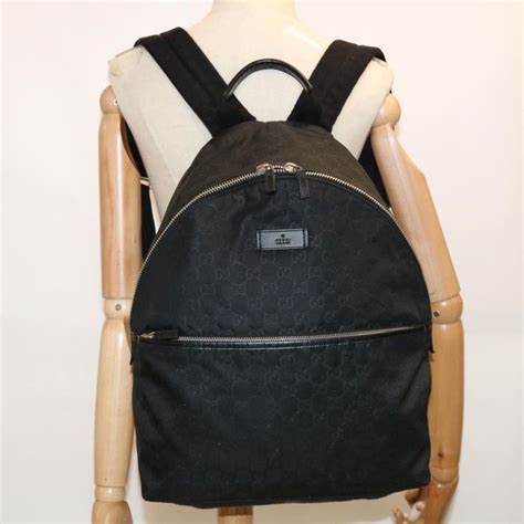 gucci 190278|GUCCI GG nylon backpack, leather, black, 190278 .